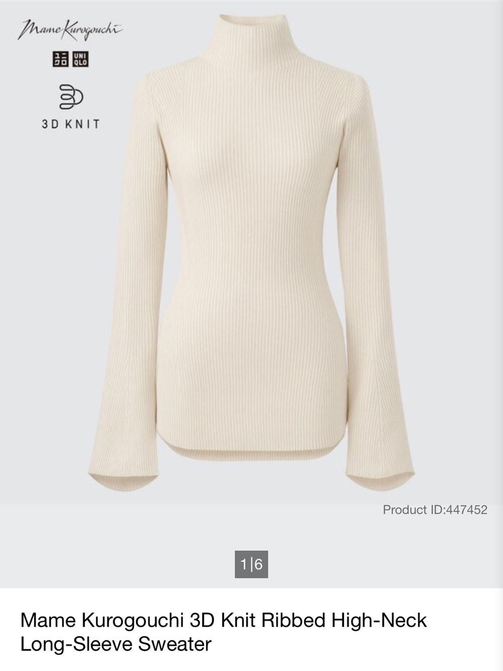 Uniqlo Off White 3D Knit Ribbed High-Neck Sweater